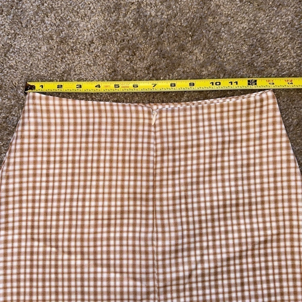 Hyfve Plaid Mini Skirt Tan Neutral Split Hem - Picture 9 of 10